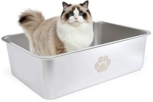 HOUSLUX Lettiera metallica in acciaio inox, per una facile pulizia, non adesiva per gatti, gattini e conigli (50 x 35 x 15 cm)
