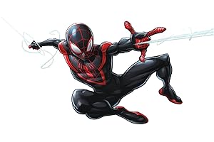 RoomMates Spider-Man Miles Morales Peel and Stick Giant Calcomanías de pared, 1 hoja de 36.5 pulgadas x 17.25 pulgadas, negro, rojo, RMK3921GM