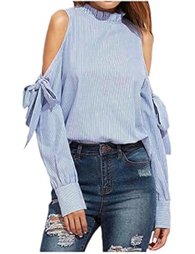 Damen Bluse Dasongff Elegante Langarmshirt Damen Streifen Blusen Lange Hülsen Bluse Off Schulter Oberseiten T-Shirts...