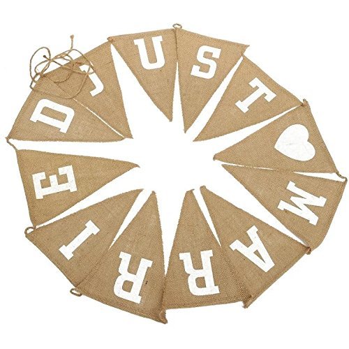 Zedtom Jute Trigonal Banner Wimpel „JUST MARRIED“ Geburtstag Banner Flag für Party Geburtstag Deco, Länge 2.8M - 2