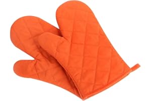 Klmnop Oven Mitts Kitchen Cotton Cute Long Microwave Oven Gloves, Heat Resistant Glove for Cooking, Food, Frying, Baking Premium Durable Mitts 1 Pair Orange
