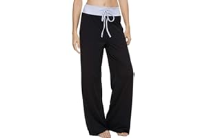 AMYTIS Damen Yogahose Stretch Freizeithose Bequeme Pyjamahose Schlafanzughose Lang Leichte Lounge Hose Hausanzug Hosen Relaxhose Sommerhose Weites Bein