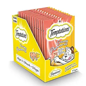 Temptations Creamy Purrrr-?e, Salmon & Cheese Flavour 576g, Pack of 12