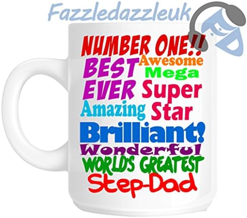 Step-Dad Number One 1 Best Ever Awesome Mega Superstar Amazing Brilliant Wonderful World's Greatest Step-Dad Thank you Retirement Christmas Novelty Gift Mug