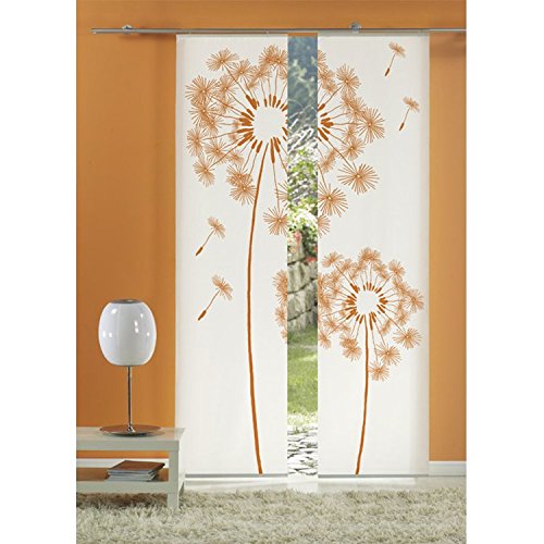 emotiontextiles 1073 Flächenvorhang, Schiebevorhand, Raumteiler 2-er Set Löwenzahn, 120 x 260 cm, rot / gelb / orange