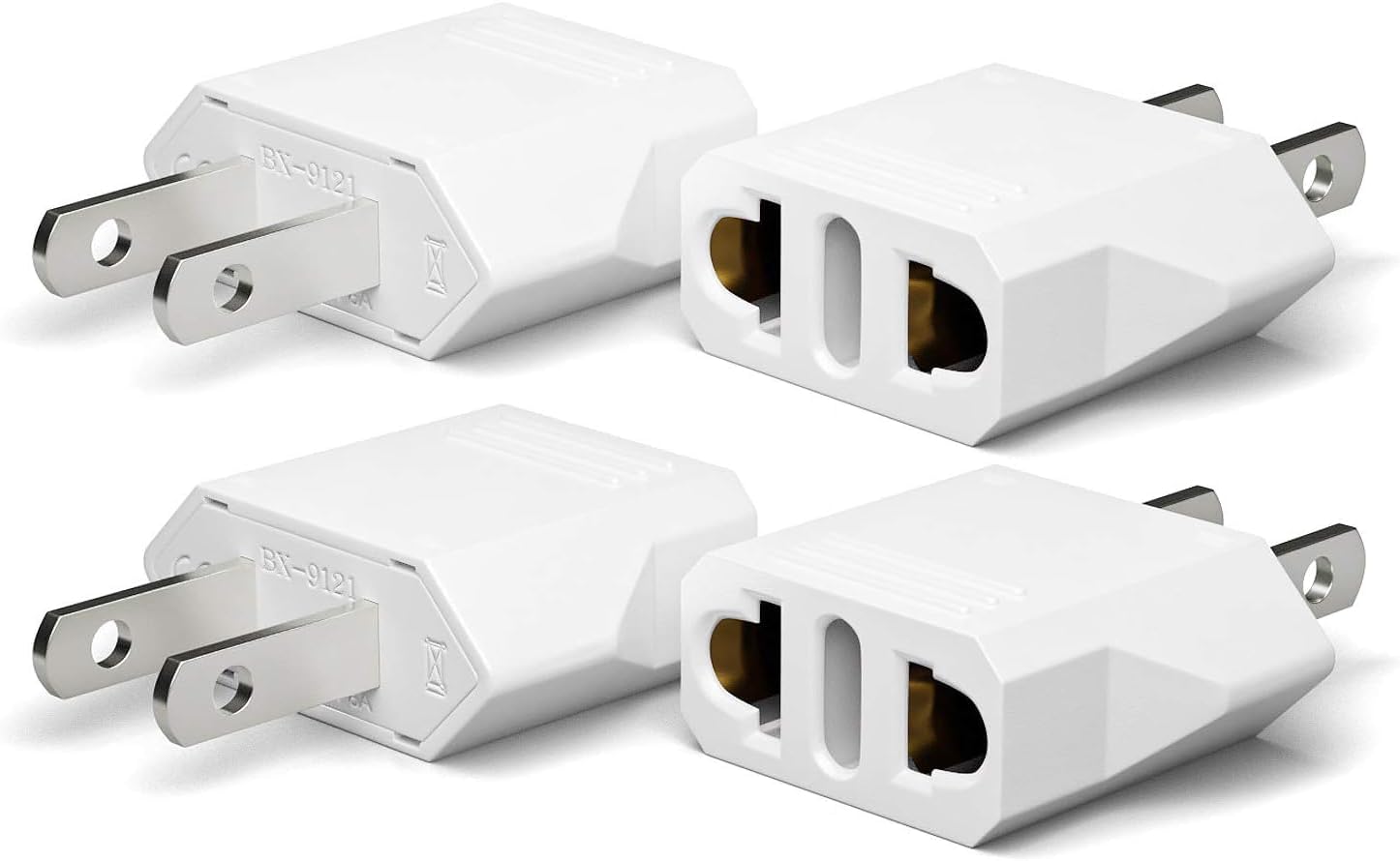 Oliveria Adaptador Enchufe Europeo a Americano, 4 Piezas para Europa/USA/China/Japón/Canadá/México - Blanco