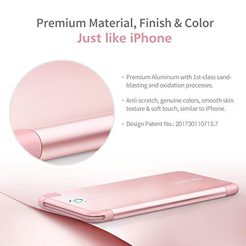 Luxtude Ultra Mince l  g  re Batterie Externe de Secours 5000mAh Lightning C  ble Int  gr   Charge Rapide en Alliage d Aluminium Power Bank iphone 5 6 7 8 6S Plus X iOS  Or Rose 