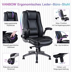 VANBOW Bürostuhl aus Leder mit hoher Rückenlehne - Einstellbarem