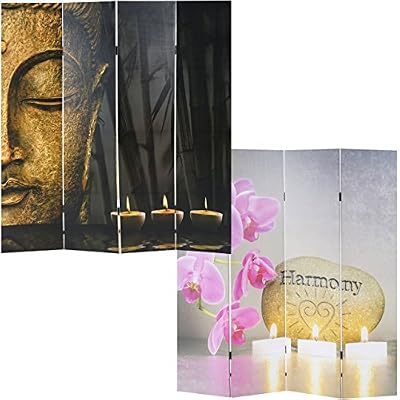 Mendler Paravent/cloison de séparation, 4 pans ~ Motif Bouddha 180x160 cm
