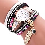 La Cabina Femme Fille Chic Montre Bracelet en PU Cuir Floral Montre pour Robe Soirée Cocktail Ville (Blanc)