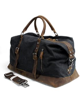 Everdoss XL Weekender Herren Vintage Handgepäck Reisetasche Sporttasche (Schwarz)