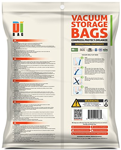 DIBAG ® 10 tlg Set- Vacuum komprimierte Speicherung platzsparend Beutel. 5 Beutel : 74 x 130 cm + 5 Beutel: 50 x 86 cm , für Kleidung, Bettdecken, Bettwäsche, Kissen, Vorhänge und vieles mehr. - 2