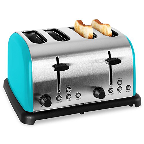 Klarstein Toaster Edelstahl-Toaster (Vintage-Design, für 4 Scheiben, 1650W, Bagel-Funktion, Auftau- und Aufwärm-Funktion, 6-stufig einstellbarer Bräunungsgrad) türkis
