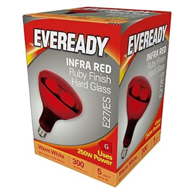 Eveready 250 Watt Finish Hard Glass Edison Screw E27 Infra Heat Lamp Bulb, W, Ruby Red