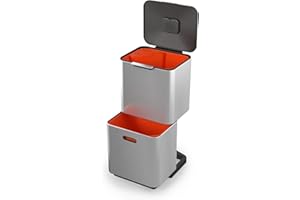 Joseph Joseph Totem Max - Poubelle de cuisine pour le tri et le recyclage des déchets, avec composteur intégré et filtre à charbon actif remplaçable, capacité 60 litres, acier inoxydable