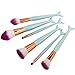 6 Pcs Mermaid Makeup Brush Set Synthetic Kabuki Foundation Blending Blush Eyeliner Face Powder Brush Makeup Brush Kit Beauty Cosmetic Tools (Light blue)