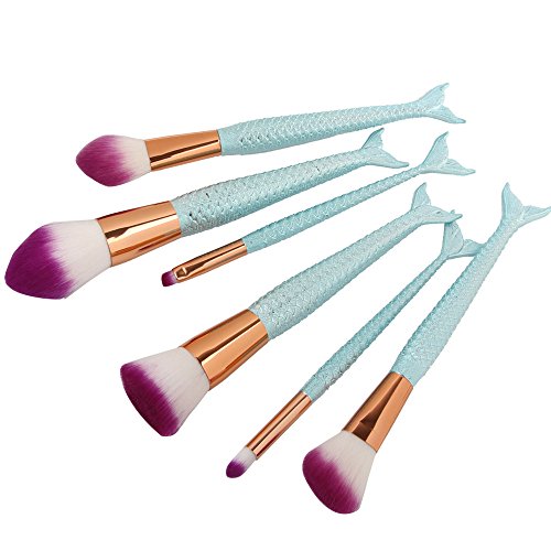 NEEDOON 6 Stück Meerjungfrau Weich Make Up Pinsel Set Bürste Synthetische Mischen Erröten Eyeliner Gesicht Powder Bürste Kit Schönheit Kosmetik Werkzeuge