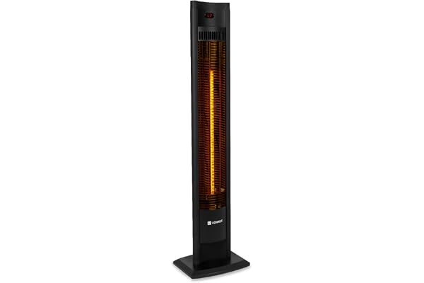 VONROC Chauffage Extérieur Terrasse Sur Pied 2000W Filicudi - Lampe Infrarouge Chauffante 107 cm avec Télécommande - 2 Niveaux de Chaleur - Élément En Carbone - Temps Chauffe 3 Sec
