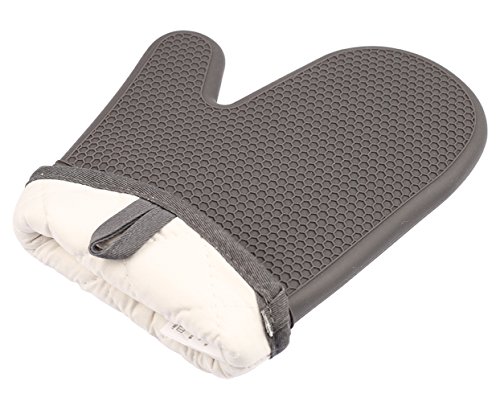 Jonhen Silikon Handschuhe – Hitzebeständige Ofenhandschuhe mit Baumwoll-Fütterung – Silikon Topflappen zum Küche,Backen,Kochen,Barbecue,Grillen (grau) - 2