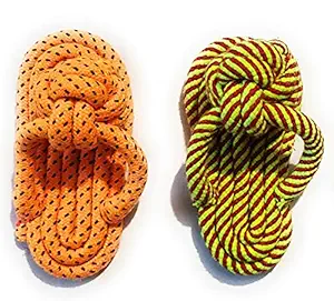 Tame Love? Pack of 2 Cotton Poly Mix Chew Slipper Dog Toys for Teething Suitable Small and Medium Puppies. (2 Slipper Combo)