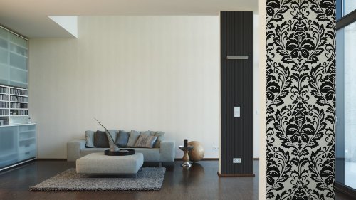 Livingwalls Vliestapete Flock Tapete Streifentapete 10,05 m x 0,53 m beige weiß Made in Germany 256218 2562-18 - 4