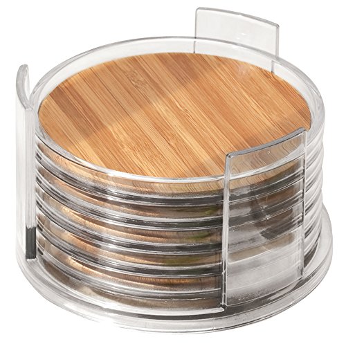 InterDesign 20742EU Formbu Runde Untersetzer, 6-er Set mit Halter, bambus / durchsichtig