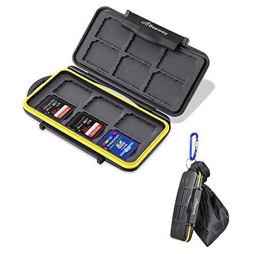 Preisvergleich Produktbild Speicherkartenetui, Beeway® Speicherkarten-Organizer Aufbewahrungsbox wasserdicht mit 12 Plätze für SD, SDHC, SDXC Karten mit Kordelzugbeutel und Karabinerhaken