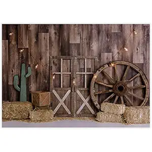 Allenjoy 7x5ft Western Cowboy Backdrop for Portrait Photography Pictures Wild West Wooden House Barn Door Vintage Kids Boy Child Baby Shower Birthday Party Supplies Decorations Background Banner Props