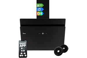 KKT KOLBE SOLO809SHCM okap kuchenny 80 cm, bezgłowy, ze stali nierdzewnej, czarne szkło, Wi-Fi, automatyczne postępowanie, oświetlenie RGB LED, obsługa SensorTouch, SOLO809SHCM