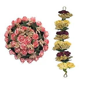 GadinFashion? Full Pink Juda Bun Hair Flower Artificial flower gajra and Multi Color gajra Combo for Wedding and Party