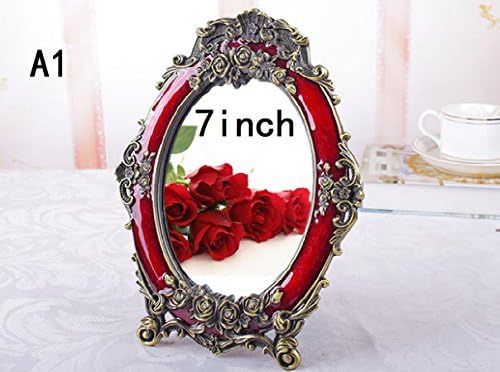 Xiuxiandianju 7 Inch European-Style Antique Box Wedding Mirror Red 8-Inch Bridal Make-Up Mirror Desktop Wedding Dress Dowry Mirror Table Mirror (Red, Blue, White) , a1