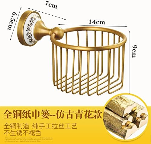 STAZSX Antique copper toilet paper box toilet tissue box, antique blue and white porcelain