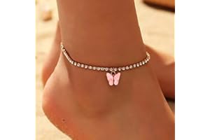 通用 Edary Rhinestone Butterfly Anklets Gold Sparkly Tennis Ankle Bracelets Chain Beach Crystal Foot and Hand Chain Jewelry for Women and Girls