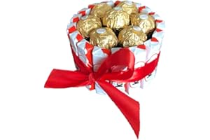 DESAYUNOS A LA CARTA Tartas Kinder: Cesta de chocolate perfecta para regalar en Navidad, San Valentín y cumpleaños con Kinder Bueno, Schoko Bons, Ferrero y flores preservadas (Circular mini Ferrero)
