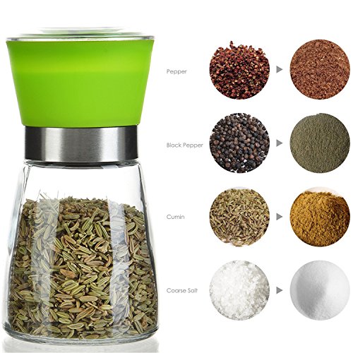 Multifunktions Salzmühlen / Pfeffermühlen, Mühlen aus Edelstahl-Gestell, rotierende Plastikgehäuse und einstellbares Keramikmahlwerk, Bunt Gewürzmühlen mit Schöner Glasbehältern, Salzmühle für Kraut-Mühle, langen Pfeffer, Müsli, Chili, Salz acrylglas, Nüsse, Getreide