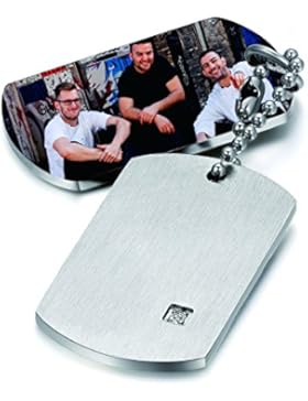 JewelryWe Schmuck Herren Halskette mit persönlicher FOTOGRAVUR | Bild & Text Wunsch-gravur, 2 Glänzend Poliert...