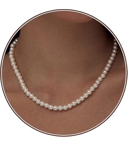 Collier Long Perles Blanches Bohème - Longueur Réglable 40-50 Cm, Perles Imitation Coquillage 6 Mm, Pour Femmes Et Filles