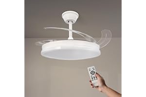 M MIMOTEC M Ledme - Wentylator sufitowy z białym światłem LED Otah Star, pilot zdalnego sterowania, silnik DC, 6 prędkości, cichy, wysuwane łopatki, funkcja lato-zimowa, timer, CCT
