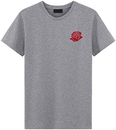 Red Rose Embroidered T-shirt Grey Large