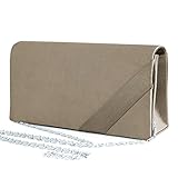 Masse ( cm) : ca. 20 / 10 / 5 fashion-formel Clutch, Abendtasche, Satinclutch mit Kettegurt Taupe/Silber Mod. 2078-p
