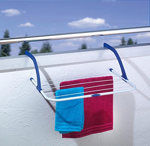 Balkongeländer / Heizkörper praktischer Wäschetrockner / Wäscheständer – ca. 3 Meter Leine (Ink. Plastikschutzkappen) - 3