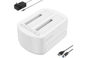 ISHEEP Dual Bay Hard Drive Docking Station, USB 3.0 SATA HDD Duplicator for 2.5 & 3.5 inch SATA HDD/SSD, Support Offline Clone, Backup source HDD to target HDD. K3062-White