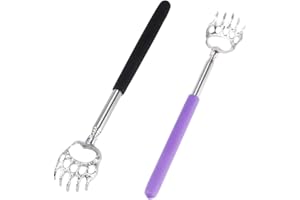 Portable Extendable Back Scratcher, OWUDE Telescoping Scratcher Tetractable Bear Claw Metal Hand Massager Tool Pack of 2 (Black + Purple)