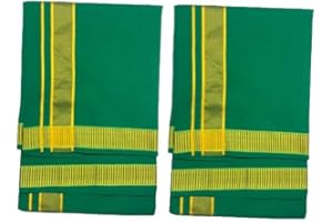 Stylesindia Dhotis Lungi 2.0m Single Layer Cotton Sarong Dhoti Green Pack of 2, Green