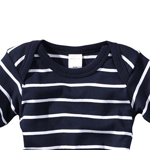 wellyou, 2er Set Kinder Baby-Body Kurzarm-Body, marine-blau weiß gestreift, für Jungen und Mädchen, geringelt, Feinripp 100% Baumwolle - 2