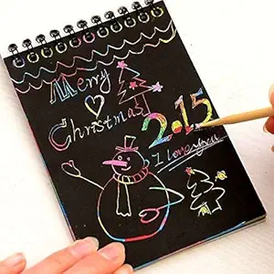 Paaroots DIY 20x14cm Size Scratch Sheets Pack of 10 Sheets and Stylus, for Colourful Rainbow Design Drawing for Kids, Magic Drawing Paper, Multi