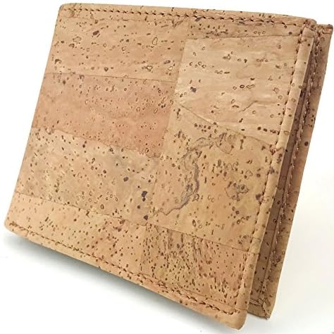 Vegan Men Cork Trifold Wallet - Minimalist Slim Wallet - Vegan Coin Pocket Card Holder - Light Brown