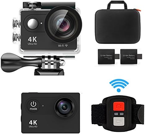 Yuancin H9R 4K Sport Action Camera Ultra HD Camcorder 12MP WiFi Waterproof Camera 170 Degree Wide View Angle 2 Inch LCD Screen with 2.4G Remote Control/2 Rechargeable 1050mA Batteries/Storage package/21 Accessories Kits