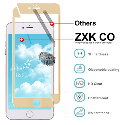iPhone 7 Plus Panzerglasfolie, ZXK CO 2 Stück Ultradünn 3D Full Screen 99% durchsichtiger Displayschutzfolie Panzerglas Schutzfolie Schutzglas 9H Hartglas für iPhone 7 Plus – Gold 3D Round edge - 3