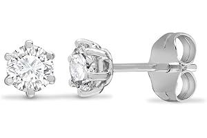 Jewelco London Solid 9ct White Gold White Round Brilliant Cubic Zirconia 6 Claw Solitaire Heavy Weight Stud Earrings, 3mm